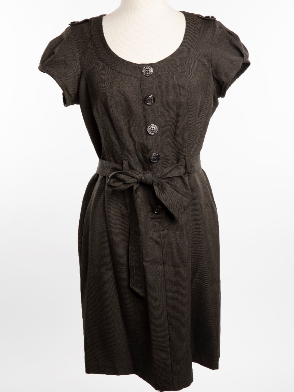 Olive Green/Grey Womens Dress with Buttons and Belt Signature by Robbie Bee - 10